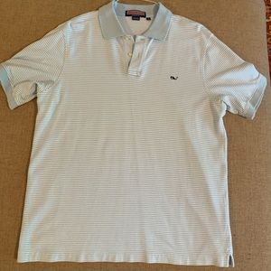 Men’s light blue striped Vineyard Vines polo. L
